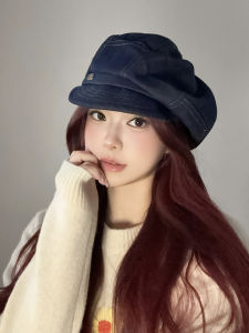 High Quality Womens Beret Hat Large Head Circumference Small Face Effect Denim Newsboy Cap Winter Autumn Flat Brim Cap