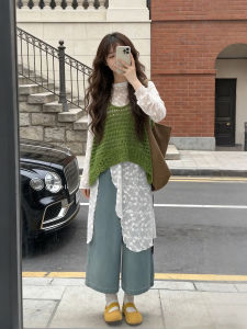 XUECAIQI | Comfort Korean Style Knit Vest T-Shirt Wide Leg Pants Set Women