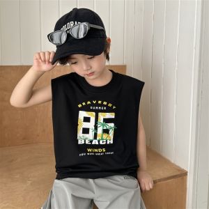 Boys Summer Vest 2026 New Style Kids Clothing Thin Sporty Cotton Sleeveless T-Shirt for Big Kids Pure Cotton No Sleeve Top