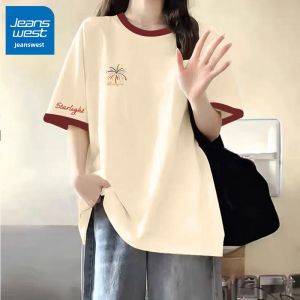 Jeanswest | Colorblock Cotton Short Sleeve Womens Oversized Loose Top