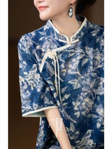 Qinghua Porcelain Colored Cotton Blend Chinese Style Dress