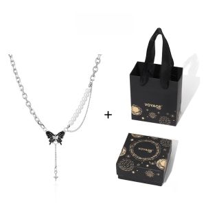 Black Butterfly Pearl Necklace Womens Luxury Design Sweet Cool Clavicle Chain High-End Feeling Chain Accessory Titanium Steel