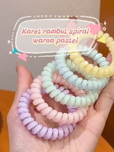 Aksesori Rambut untuk Penjualan E-Commerce: Karet Rambut Spiral Premium Ikat Rambut Kabel Warna Pastel & Black [WARNA RANDOM]