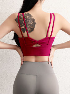 Sports Bra Womens Double Strap Yoga Vest One-Piece Shockproof Running Fitness Top Underwear Nine Barley One Brand