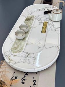 โต๊ะชงชาแบบสี่เหลี่ยมหรูหรา ระบายได้ โต๊ะชงชาสำหรับใช้ในบ้านและออฟฟิศ ผลิตจากหินหรูหรา ดีไซน์ใหม่ สไตล์จีน