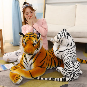 50/75CM Giant Lifelike Tiger Plush Toys Soft Wild Animals Simulation White Brown Tiger Jaguar Doll Children Kids Birthday Gifts