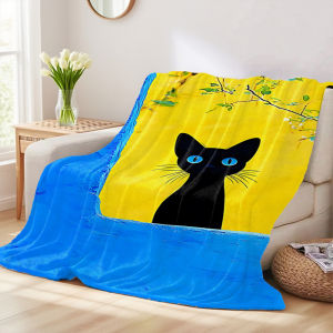 Beast Kingdom | Blue Wall Black Cat Four Season Flannel Blanket Soft Plush Skin Friendly Sofa Blanket A Great Gift Item