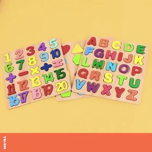 3D Wooden Baby Learning Toys Puzzle Alphabet Number Shape Tetris Educational Montessori Board / Blok Mainan
