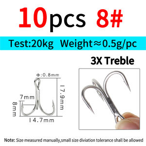 10PCS 3X Strong Treble Hook High Carbon Steel Matte Tin Coated Triple Fishhook Bass Saltwater Freshwater Fishing Tackle