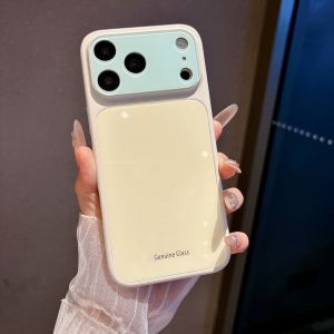 Fashion Candy Color Crystal Glass Lens Protect Phone Case For iPhone 17 16 15 14 Pro Max Contrasting Color Shockproof Back Cover