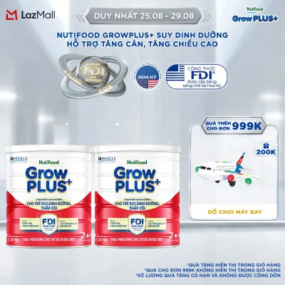Combo 2 Sữa bột Nutifood GrowPLUS+ Suy Dinh Dưỡng (Đỏ) 2+ - Hỗ Trợ Tăng Cân Tăng Chiều Cao (2 Lon 165 Kg)