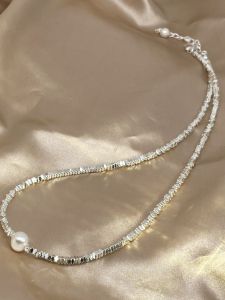 Baroque Shape Freshwater Pearl Necklace Silver Alloy Hypoallergenic Sparkling Fashion Jewelry Womens Lockbone Chain Accessory