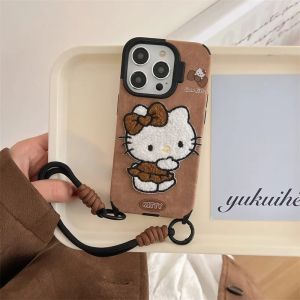 💯【Phone Case】+FREE Shipping 💯Cute Cartoon Hand-embroidered Hello Kitty Lanyard Mobile Phone Case For iPhone 16 15 14 13 12 Pro Max 11 Kawaii Anti Fall Shell Mobile Phone Accessories
