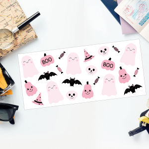 1PC Halloween Ghost UV DTF Cup Wrap Sticker for 16oz Glass Coffee Mug Waterproof UV Transfer Decal for Party Water BottleLaptop