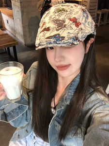 Retro American Graffiti Beret Hat Womens Spring Autumn Fashionable Versatile Face Slimming Cap Casual Style round Top