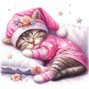 Huacan New Arrivals Diamond Painting Sleeping Cat Full Diamond Mosaic Cartoon Handmade Hobby Full Kit Bedroom Decor