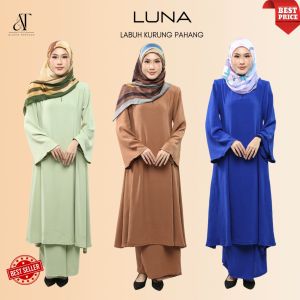 LUNA Kebarung Labuh Klasik Baju Kurung  Ironless Murah Fashion Muslimah Women Raya 2025 Dress  Plain