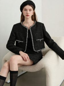 D-PLAY | Autumn New Design Sequin Tweed Womens Jacket Black