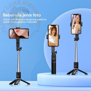 Tripod Tongsis Tomsis Wireless Bluetooth Combo 4in1 3in1 Photo Selfie Vlog Live for HP Android IOS