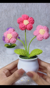 DlY handmade knitted roses wool crochet potted plants knitting mothers day everlasting flowers childrens day gift crochet sunflower