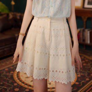 Shalldoer | Korean Style High Waist Solid Color Hooked Hollow Out Casual Skort Womens Fashion Ageless Design Short Pants Summer New Arrival