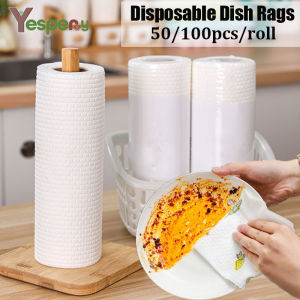YESPERY 50 or 100 Pcs/Roll Kitchen Cleaning Dish Cloth Lazy Rag Scouring Pad Oil-free Disposable Dish Towel Non-woven Cleaning Rags