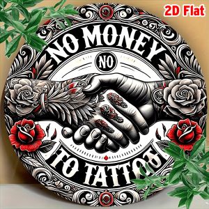 2D Flat - Metal Sign with a Vintage Look Featuring a Round Design That Says No MoneyAesthetic Decor for Tattoo Shops