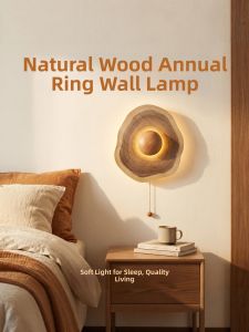 OUCHAO | Japanese Wabi-sabi Wooden Wall Light with Pull Switch for Bedside Decoration