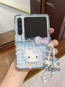 ZPOU Hello Kitty Cat Pattern Acrylic Foldable Screen Phone Case for Huawei PuraX P50 Pocket OPPO Find N Flip Samsung Galaxy Z Flip Xiaomi Mix Flip