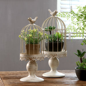 Rustic European Style Living Room Decorative Bird Cage Candlestick Garden Creative Display Props Iron Material Floral Shape
