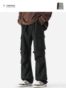 กางเกงขายาวทรงตรงสีพื้นสำหรับผู้ชาย ทรงหลวม กางเกงขายาวทรงหลวมสไตล์ย้อนยุคสไตล์อเมริกัน ฤดูใบไม้ร่วง/ฤดูหนาว กางเกงขายาวทรงหลวมสำหรับใส่ไปเที่ยวในเมือง