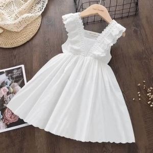 Bear Leader Kids Girls Dresses 2026 New Summer Lace Princess Dresses Children Solid color Clothing Baby Wedding Party Vestidos
