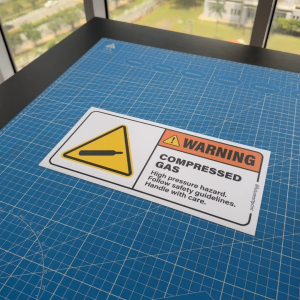 Compressed Gas. Safety Sticker. Warning Caution Danger Sign Label Hazard. High Pressure Cylinders. Handle with Care.