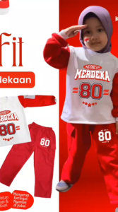 Setelan Anak Perempuan Jersey angka 80 Kemerdekaan Indonesia Sablon One Set Cargo merah putih
