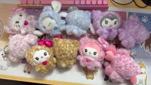 Sanrio | Leopard Print Bear Series Hello Kitty Keychain Pendant Cartoon Kitty Cat Plush Doll Pendant Keychain Bag Decoration Gift