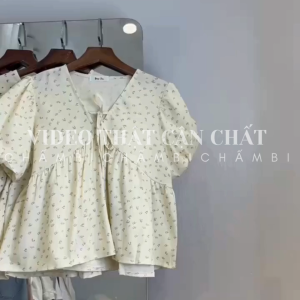 Áo babydoll nữ A.734 Áo cổ trái tym buộc nơ tay ngắn phồng nhẹ dáng babydoll dễ thương - Shop Chấm Bi