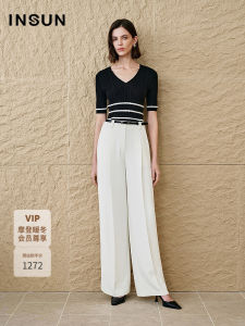 Insun Autumn Sea Soul Shirt Flexible Acetate Cotton Knitted Sweater Slim Fit Ladies Fashion Commute Style V Neck Short Sleeve