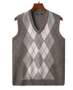 Mens Vests Middle-aged and Elderly Sweater Vest Fashion Warm Knitted top