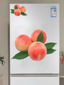 Modern Minimalist Peach Fruit Pattern Fridge Door Decal Waterproof Sun Protection PVC Wall Sticker for Single Door Fridge