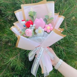 Sanrio | Genuine Hello Kitty With Artificial Crochet Flowers Creative Sanrio Bouquet New Year Birthday Valentine Christmas Gift