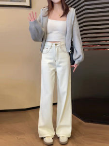 สีขาว หลวม ผู้หญิง กางเกงยีนส์ สูง เอว ขาตรง รุ่นแคบ ขากว้างขนาดเล็ก กางเกง ฤดูใบไม้ร่วง ฤดูหนาว สินค้ามาใหม่