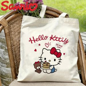 Sanrio | 1PC Hello Kitty "Its Snack Time!" Canvas Tote Eco Shoulder Bag