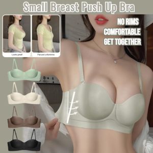 Womens Seamless Half Cup Bra Small Chest Gathered No Steel Ring Push Up Bra Comfortable Underwear Plus Size