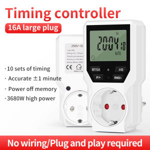 16A 3680W Digital Timer Output Smart Timer Socket Timing Controller Programmable Countdown Time Switch Energy Saving EU Plug