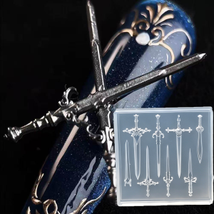 1Pcs 3D Retro Sword Silicone Nail Art Mold 8 Types Cross Swords Carving Nails Stencils Manicure Y2K Punk Daggers Manicure Molds