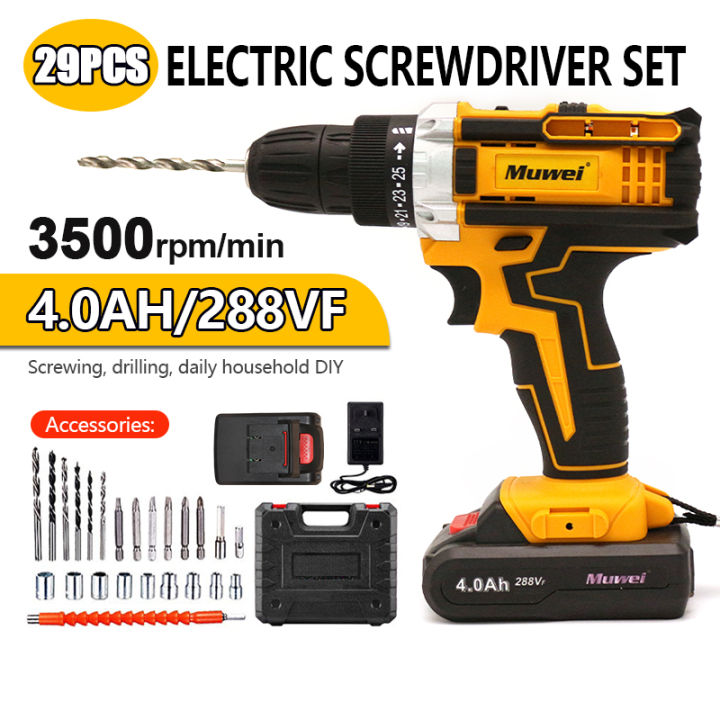 🔥MUWEI🔥Cordless Electric Screwdriver 288VF Impact Drill Impact Wrench Rechargeable Li-on Battery Hand Drill Set Impact Drilling Screw Driver Power Tool  电钻 螺丝刀 电动扳手