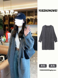 Áo Len Cardigan Dệt Kim Màu Xám Dài Vừa Phải Cho Nữ Mùa Thu Đông Dáng Rộng Thoải Mái Cổ Chữ V Tay Dài Dáng Rộng