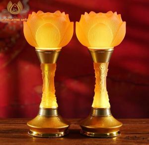 CẶP 2 CÂY ĐÈN LED HOA SEN LƯU LY 7 MÀU THỜ CÚNG TRANG TRÍ