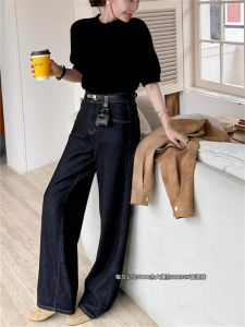 High Waist Straight Leg Denim Jeans Womens Autumn Vintage Loose Casual Slimming Drapey Wide Leg Floor-Length Pants