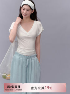 Áo Thun Cổ Chữ V Tay Ngắn La Lune Du Ciel Slim Fit Thường Ngày Mùa Hè Màu Trơn Đa Năng Cho Nữ